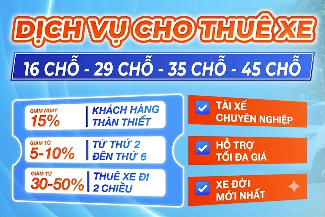 Đội xe du lịch 16 đến 45 chỗ đời mới cho thuê tại Hà Nội